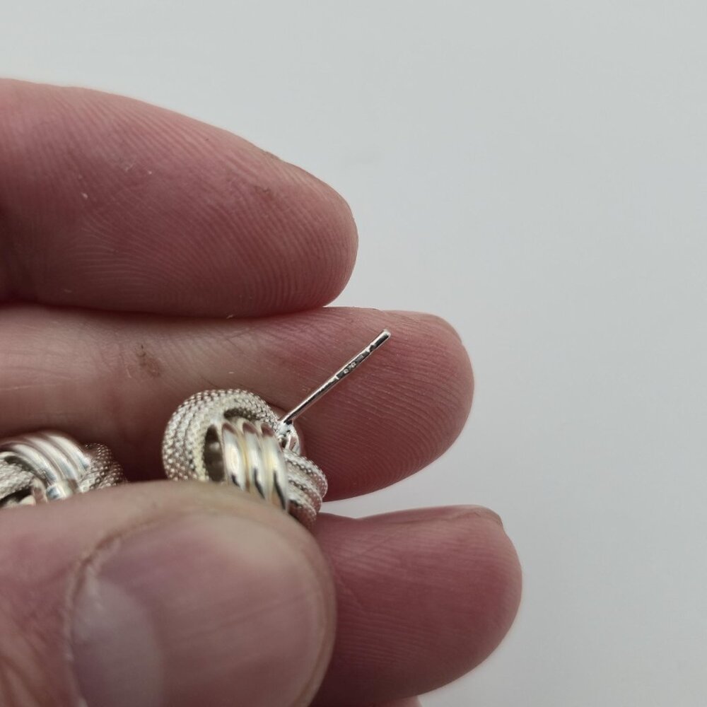 Sterling Silver Solid Textured Knot Stud Earrings… - image 4